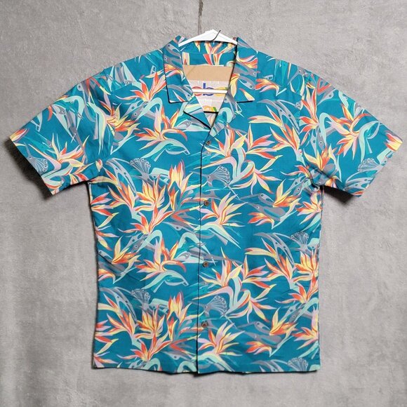 Patagonia Pataloha Shirt Mens Size Large Blue Floral Birds Of Paradise Hawaiian